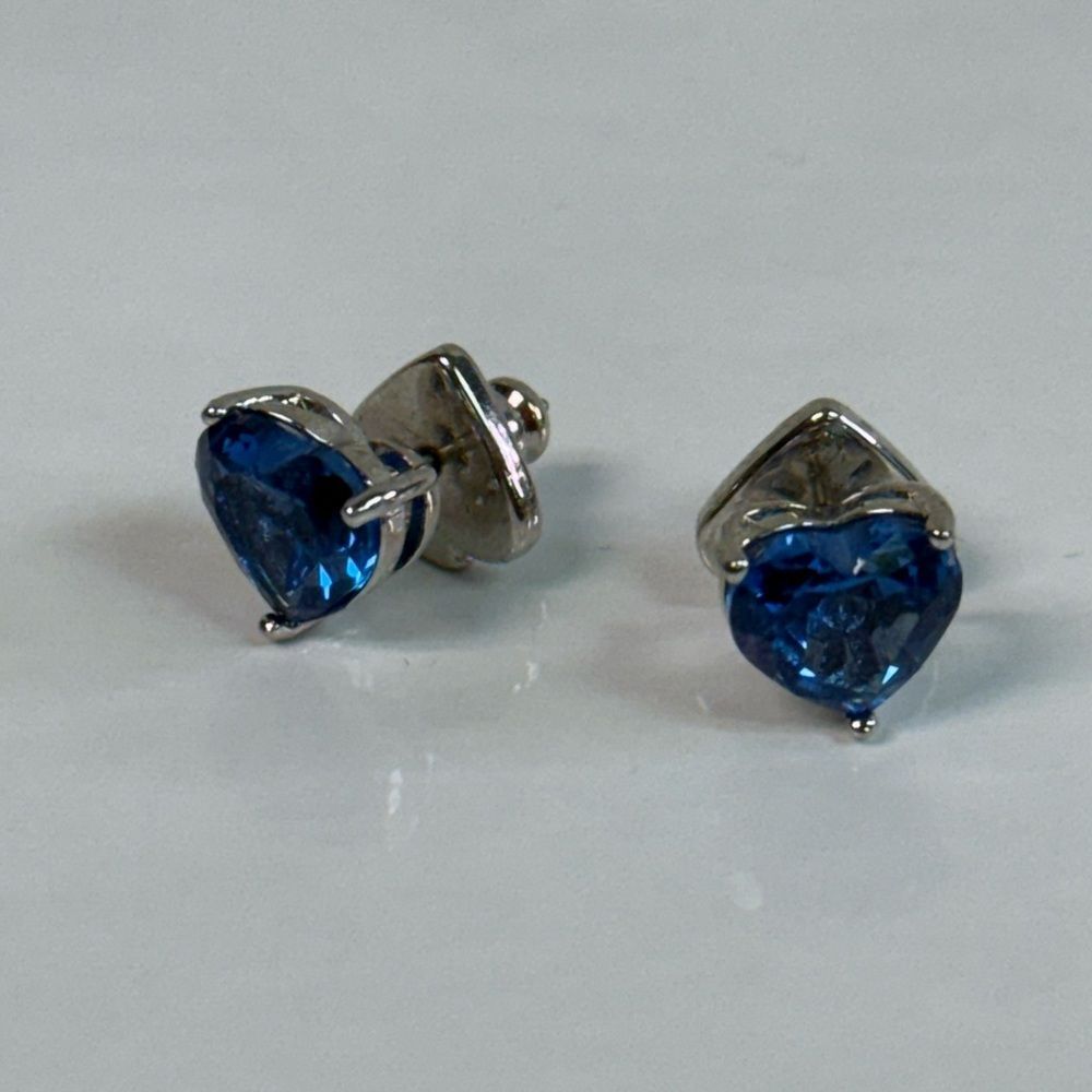 Kate Spade Blue “My Love” Heart Stud Earrings - Picture 3 of 5